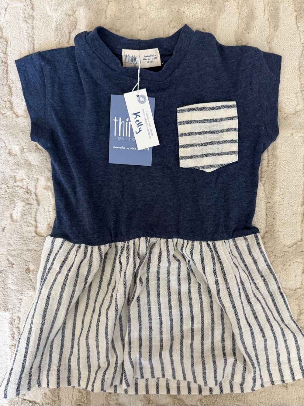 Navy & Cream Striped Kids Dress